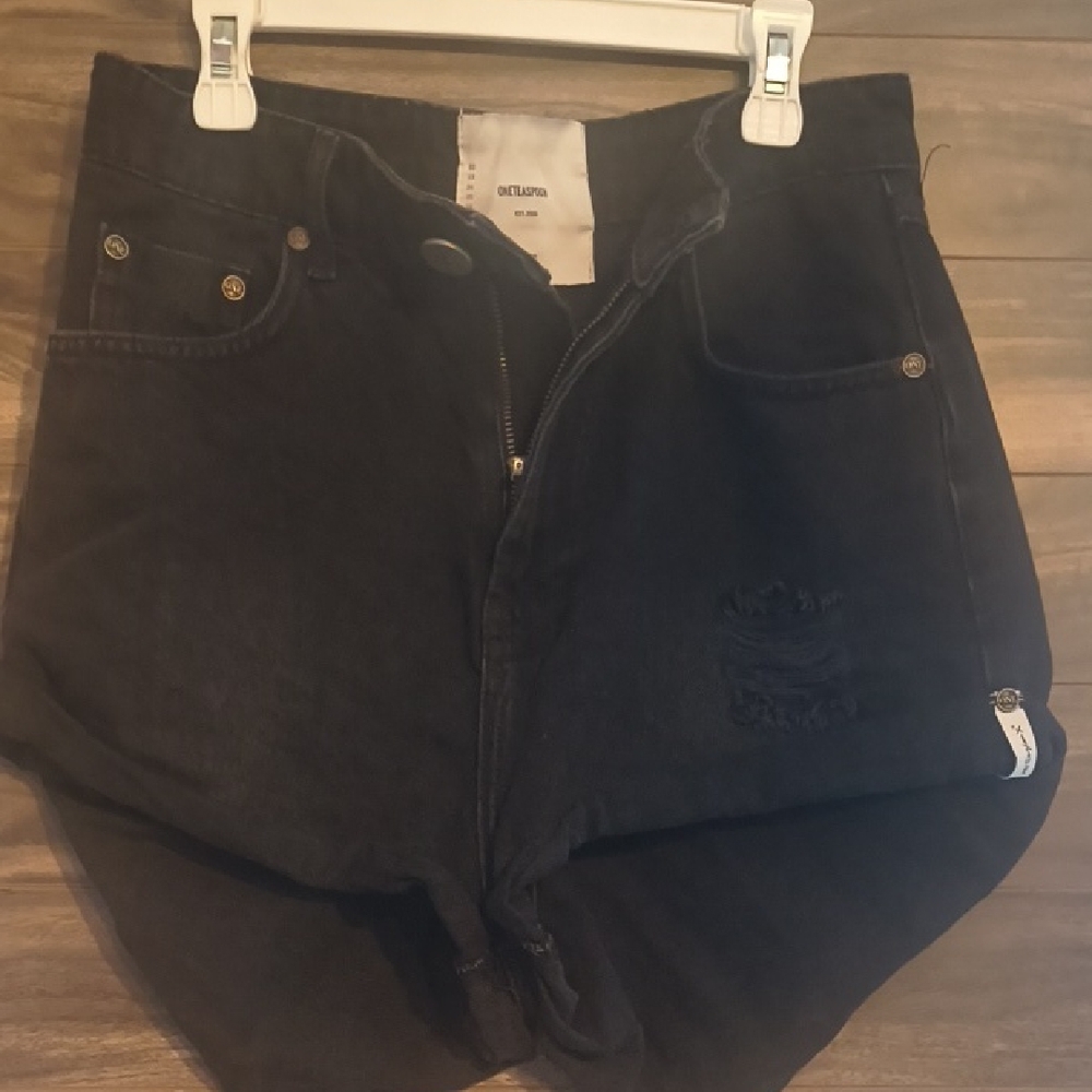 One Teaspoon High Waist Bandit Distressed Denim Jean Shorts in Black - 27